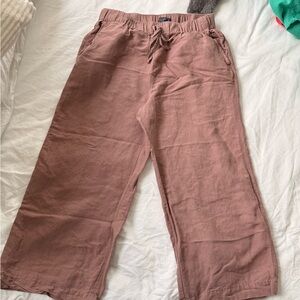 Pink Linen Cropped Pants